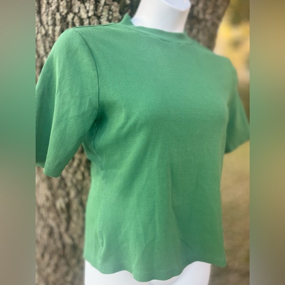 Maeve Green Short Sleeved Ribbed Mock Neck T-shirt size Large - Picture 5 of 11